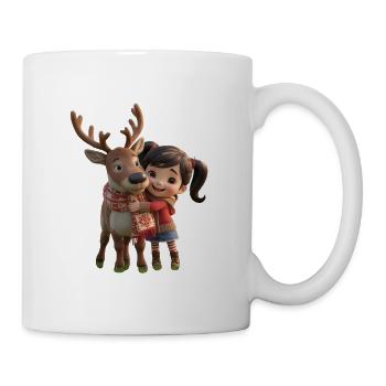 Winter love: Girl hugging reindeer - Mug - white - Right