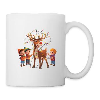 Reindeer with fairy lights and children - Mug - white - Right