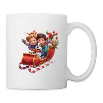 Enfants avec chien sur le traîneau de Noël - Mug blanc - blanc - Droite