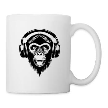Calme dessin animé singe avec casque chemise - Mug blanc - blanc - Droite