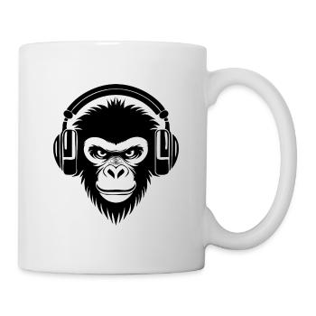 Singe de dessin animé sinistre avec casque Chemise - Mug blanc - blanc - Droite