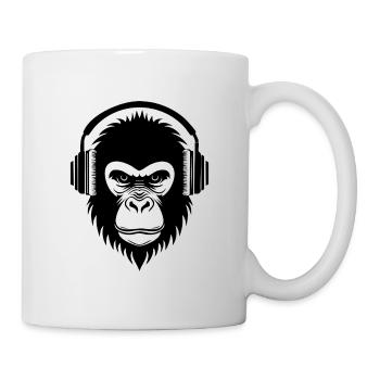 Singe de dessin animé réfléchi avec casque chemise - Mug blanc - blanc - Droite