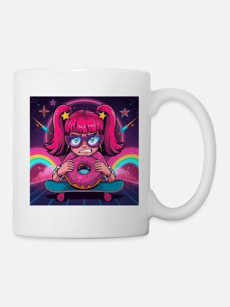 Pink Girl Skate Neon Donut - Mug - white