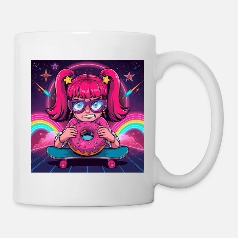 Rose Fille Skate Neon Donut - Mug blanc - blanc