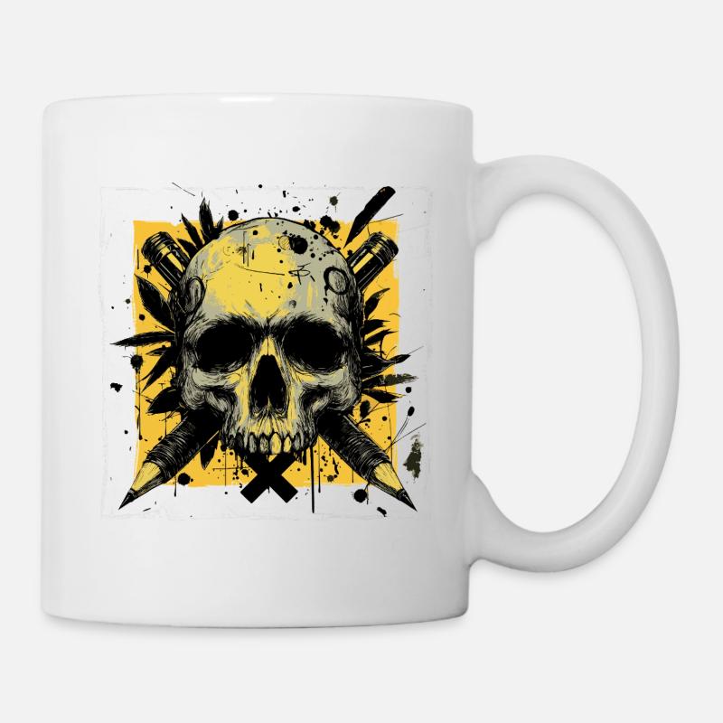 Schädel und gekreuzte Bleistifte - Tasse - Weiß