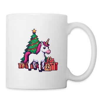 Pixel Unicorn & Christmas Tree Retro Art - Mug - white - Right