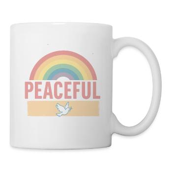Peaceful – Regenbogen & Friedenstaube Retro Design - Tasse - Weiß - Rechts