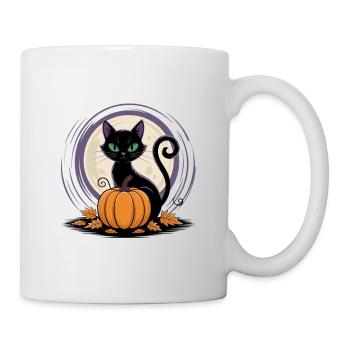 Mondschein Katze mit Kürbis - Tasse - Weiß - Rechts