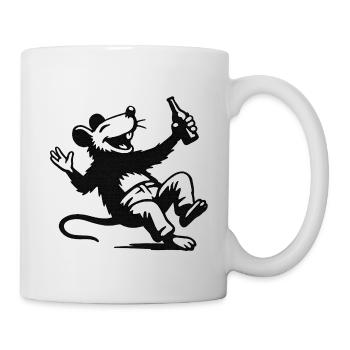 Schwarzweiß Ratte mit Bierflasche - Tasse - Weiß - Rechts