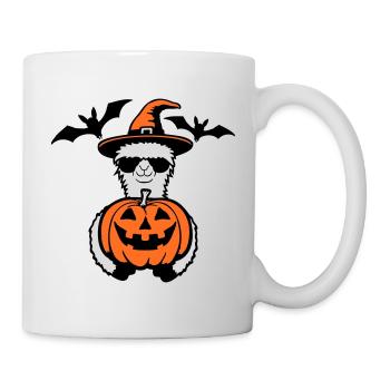 Lama Cool Halloween Kürbis Sonnenbrille Hexenhut - Tasse - Weiß - Rechts