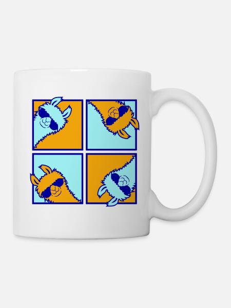 Vier Bunte Lamas Fliesen Muster 4 Pop Art Alpakas - Tasse - Weiß