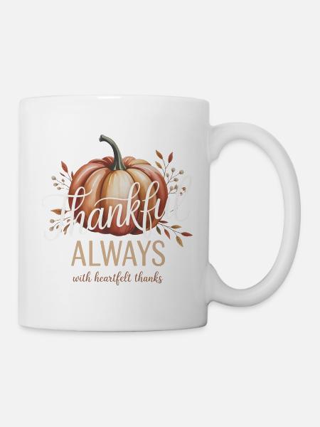 Autumn Pumpkin Grateful Always Design - Mug - white