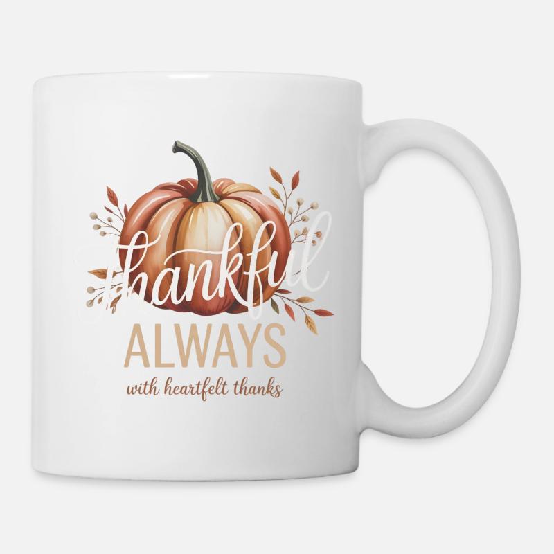Autumn Pumpkin Grateful Always Design - Mug - white