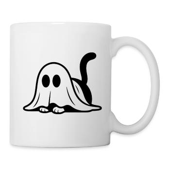 Cat dressed as a ghost – cute Halloween motif - Mug - white - Right
