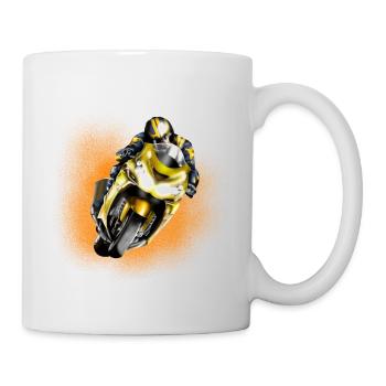 Yellow Racer on Motorcycle - Mug - white - Right