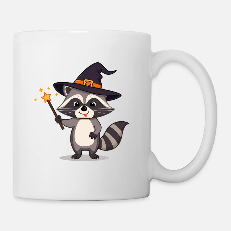 Mignon raton laveur sorcier avec chapeau et baguette magique - Mug blanc - blanc