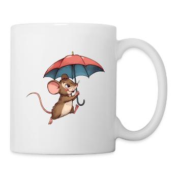 Cute Mouse with Umbrella – Rainy Autumn Day - Mug - white - Right