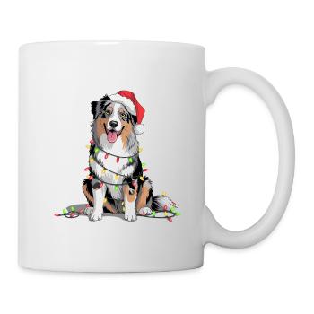 Weihnachtshund mit Lichterkette - Tasse - Weiß - Rechts