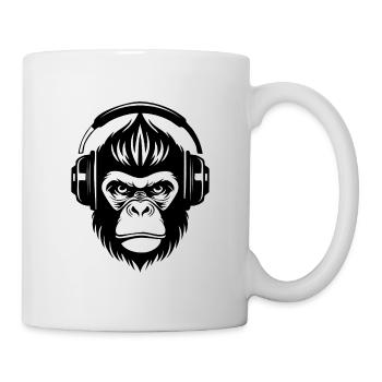 Groovy Monkey Head Techno Nightclub Party Shirt - Mug - white - Right