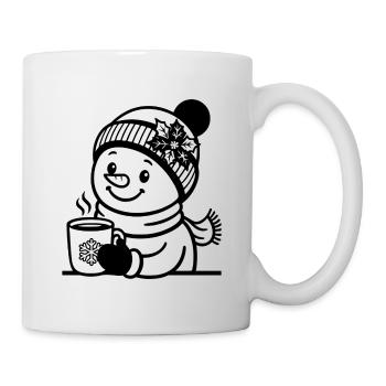 Winter Schneemann T Shirt mit heißem Kakao  - Tasse - Weiß - Rechts