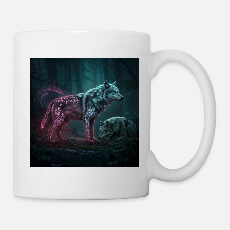 Runes au néon Wolfwald au clair de lune - Mug blanc - blanc