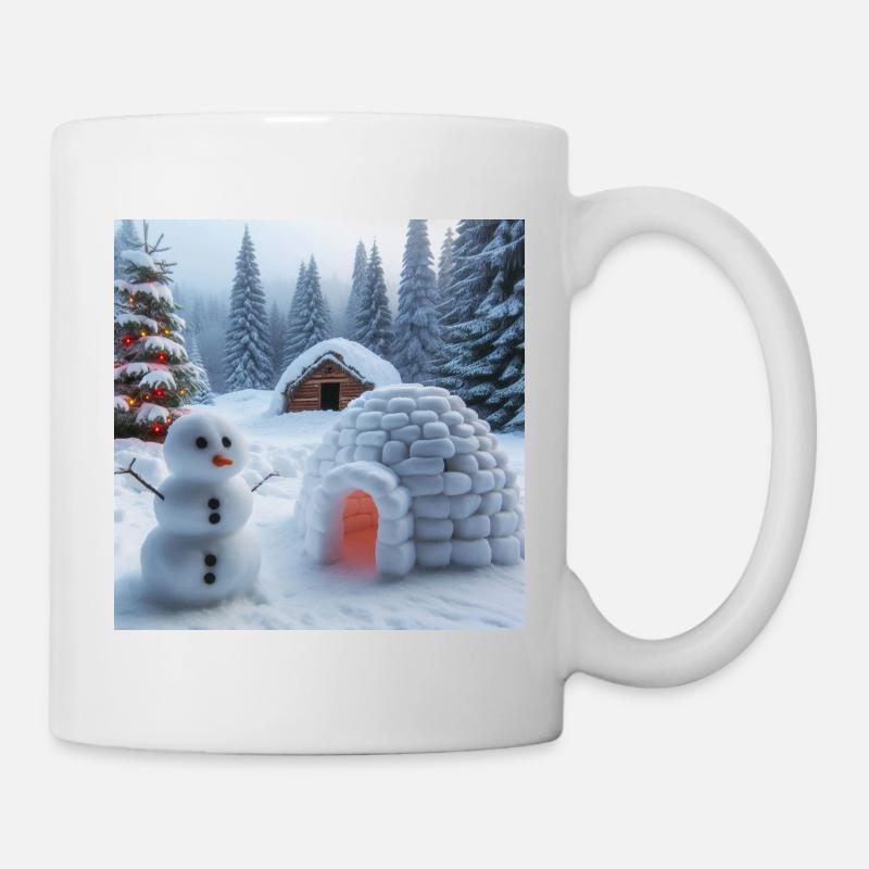 Winter landscape with snowman and igloo - Mug - white