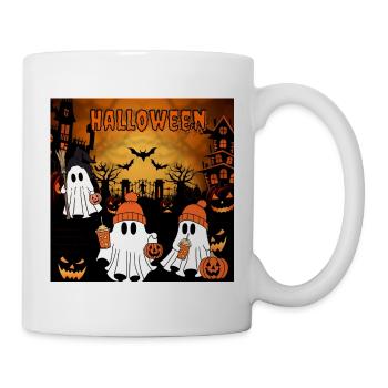 Mignons amis fantômes d’Halloween avec citrouille et coffe - Mug blanc - blanc - Droite