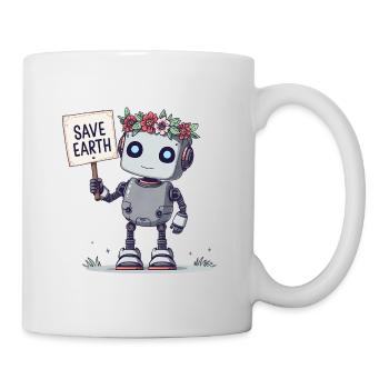 Robot mignon avec couronne de fleurs – Save Earth - Mug blanc - blanc - Droite