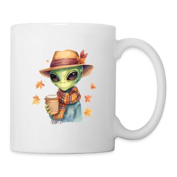 Hipster Alien with Coffee – Autumn Vibes - Mug - white - Right