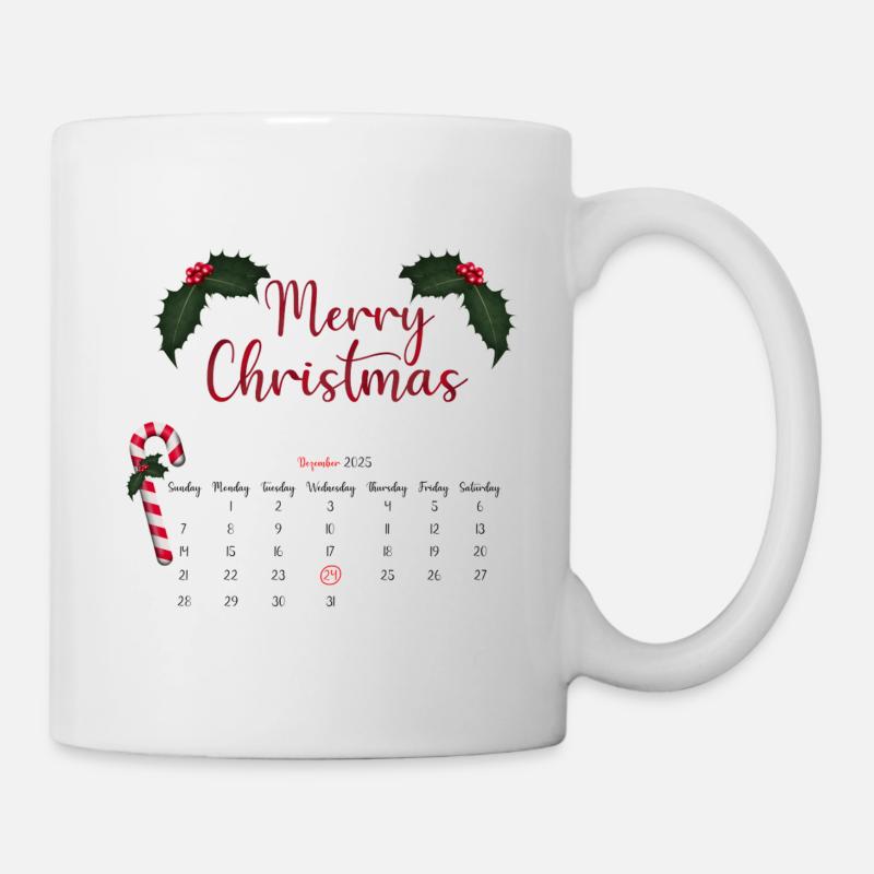 Feuille de calendrier joyeux Noël avec arcs - Mug blanc - blanc
