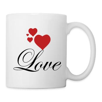 Rote Herzen mit Liebe - Tasse - Weiß - Rechts