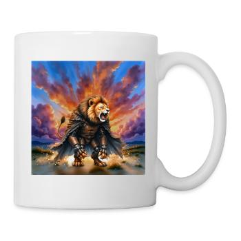Lion Warrior with Armor and Cape - Mug - white - Right