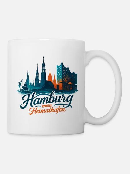 Hamburg Heimathafen Silhouette Geschenk maritim - Tasse - Weiß