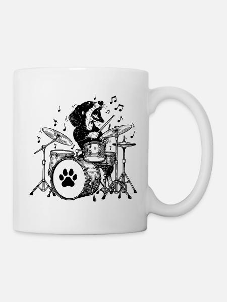 Teckel musical Drummer Art - Mug blanc - blanc