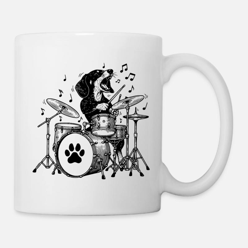 Musical Dachshund Drummer Art - Mug - white