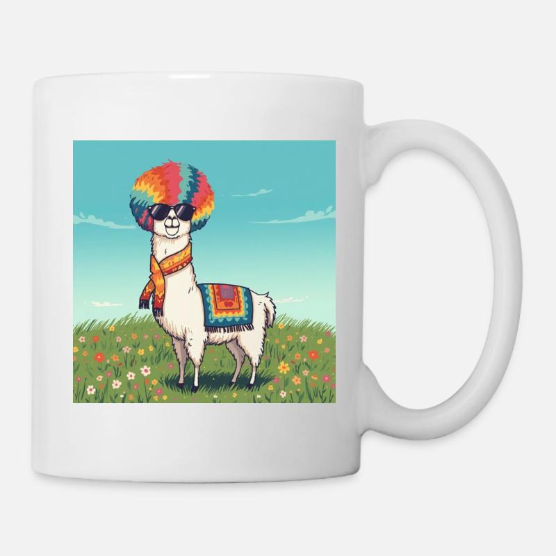 Lama arc-en-ciel funky - Mug blanc - blanc