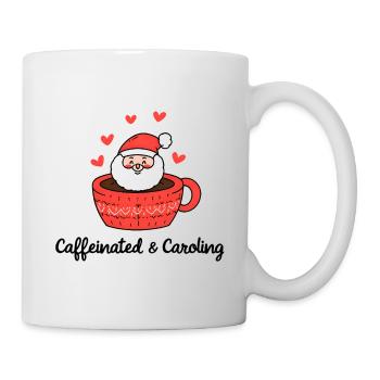 Caféiné et chantant le Père Noël dans une tasse avec des coeurs - Mug blanc - blanc - Droite