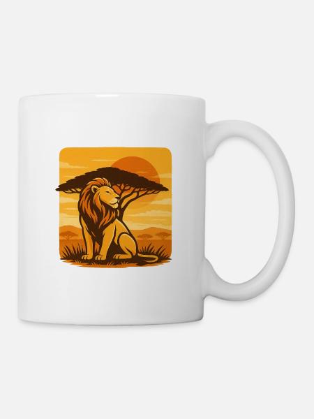 Löwe vor Sonnenuntergang in der Savanne - Tasse - Weiß