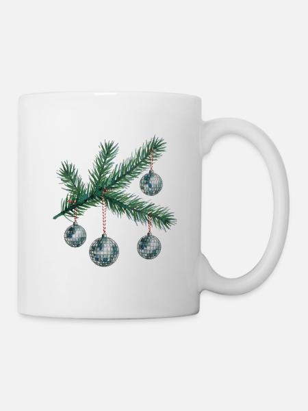 Tannenzweig Disco Ornamente - Tasse - Weiß