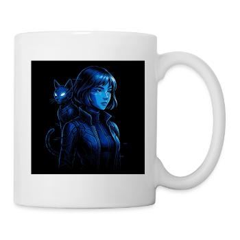 Neon hunter with cat companion - Mug - white - Right