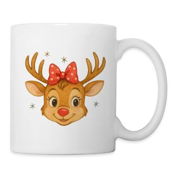 Rentierkopf mit roter Schleife - Tasse - Weiß - Rechts