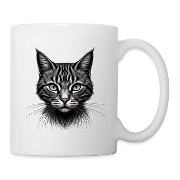 Schwarz-weißer Katzenkopf mit blauen Augen - Tasse - Weiß - Rechts
