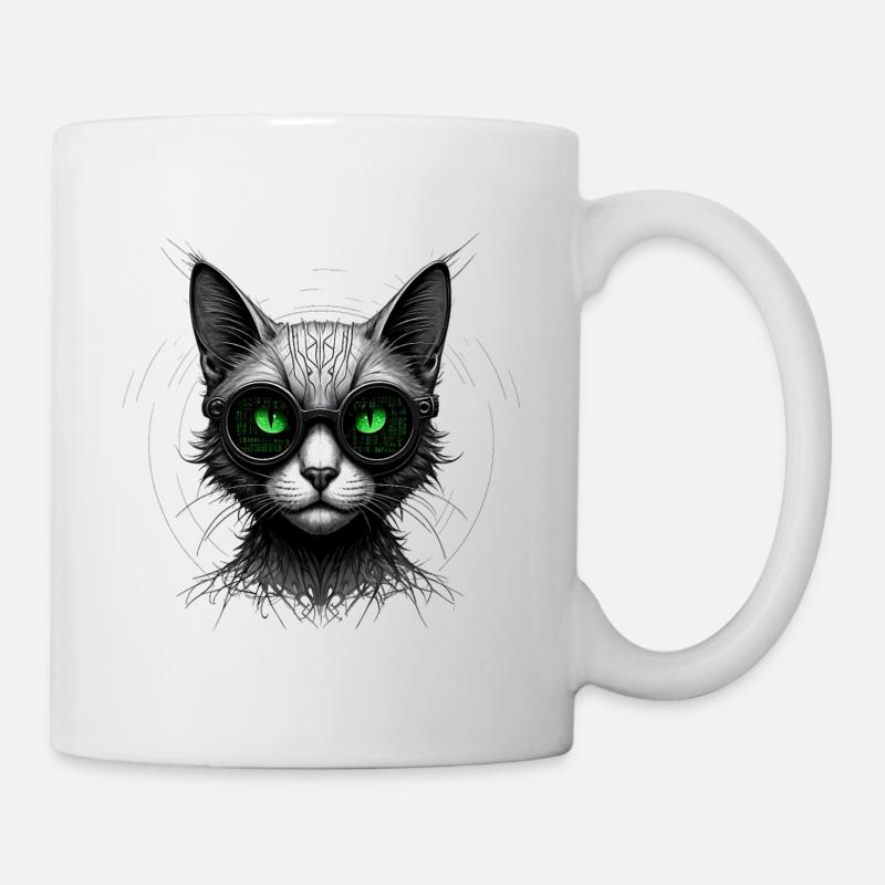 Grüne Augen Computer Programmierer Geek Katze - Tasse - Weiß