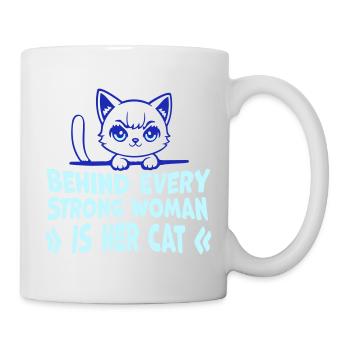 Behind Every Strong Woman Is Her Cat Spruch Katze - Tasse - Weiß - Rechts