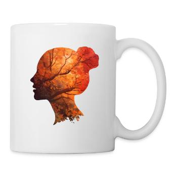 Herbst Silhouette Frau – Elegantes Portrait - Tasse - Weiß - Rechts
