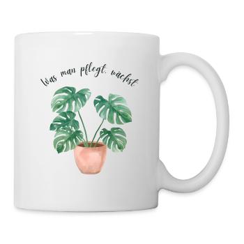 Monstera Watercolor – "What you care for, grows" - Mug - white - Right