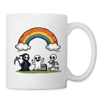 Tod & Freunde Halloween Regenbogen-Szene - Tasse - Weiß - Rechts