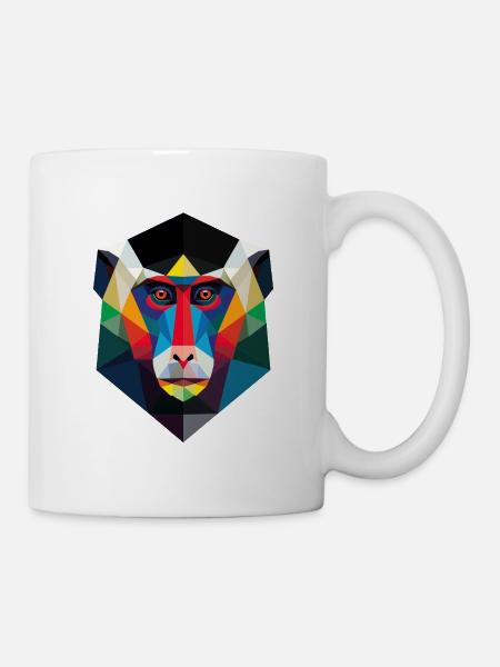 Geometric Monkey Head Art Print - Mug - white