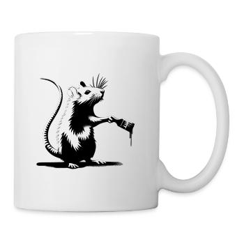 Ratte malt Tropfenfarbe | Eigener Spruch - Tasse - Weiß - Rechts