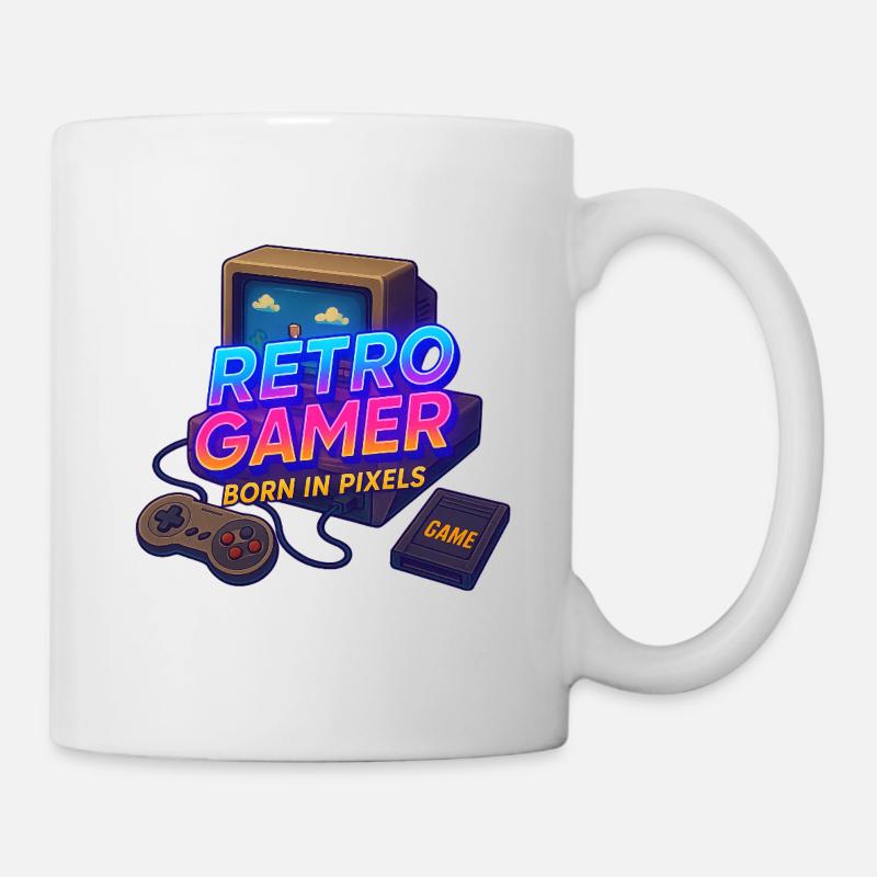 Retro Gamer Born in Pixels - Tasse - Weiß